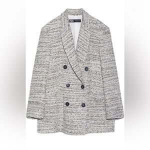 [S] Zara Women Double-breasted tweed Blazer